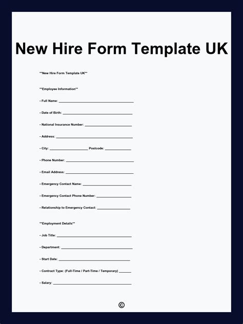 New Hire Form Template UK