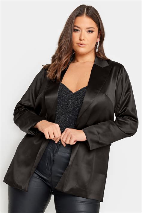 Plus Size Black Satin Blazer | Yours Clothing