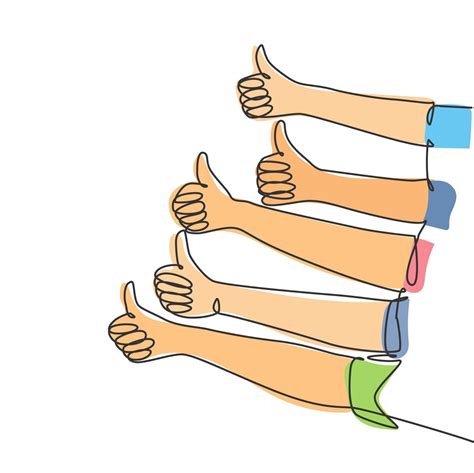 One line drawing of people arm hands with thumbs up gesture. Good service excellence in business ...