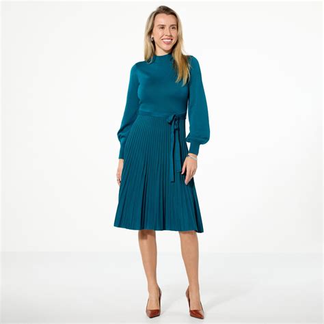 Nina Leonard Mock Neck Belted Sweater Dress - 23352389 | HSN