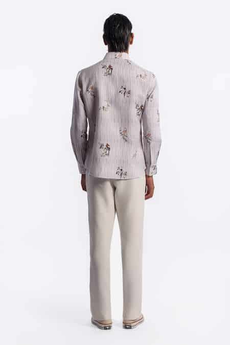Buy Ivory Linen Stripe Pattern Shirt For Men by Balance by Rohit Bal ...