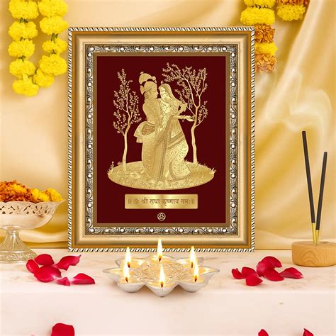 Radha Krishna with Feather | 24K Gold Plated Wall Hanging – SHREEM ...