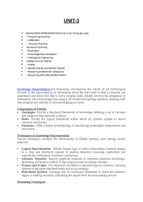 UNIT-3: Knowledge Representation in AI - FOL, Prolog, and Reasoning ...