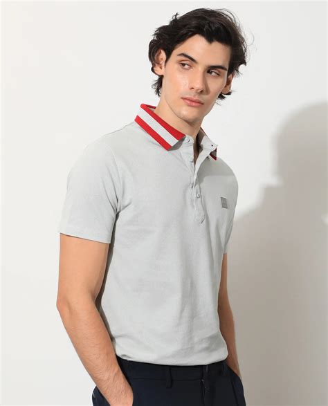 Rare Rabbit Men's Divide Light Grey Cotton Plain Regular Fit Half Slee