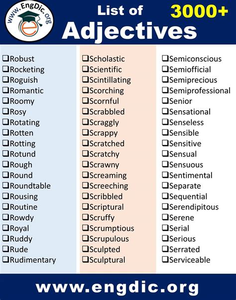 List of Adjectives (Daily Use Complete List with PDF) - EngDic