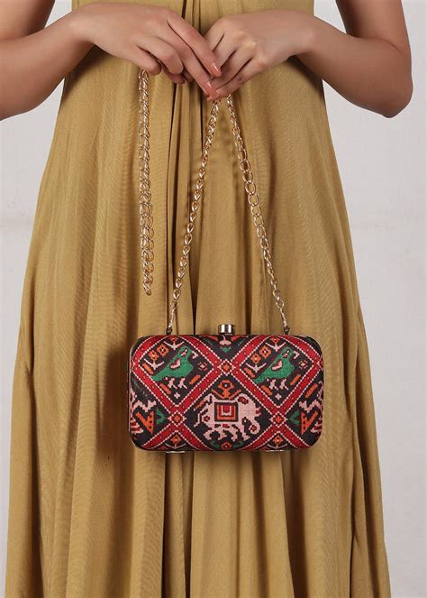 Get Tia Black & Multi Patola Print Rectangular Box Clutch at ₹ 1999 ...