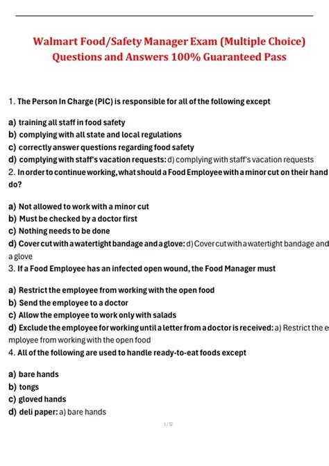Walmart Food/Safety Manager Exam (Multiple Choice) Questions and ...