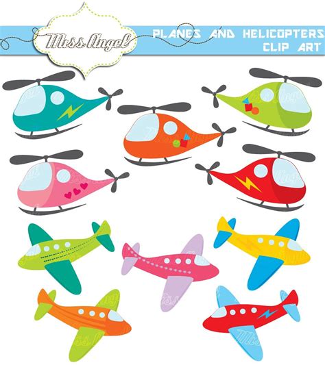 Buy Aeroplane Helicopters Clip Art. 10 Cute Planes and Helicopters ...