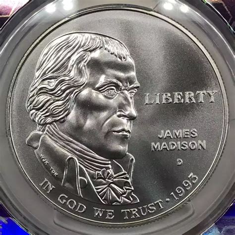 1993-D James Madison Bill of Rights Commemorative Silver Dollar PCGS MS ...