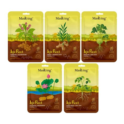 Masking Jeju Root face sheet mask for skin soothing, glowing, lightning ...
