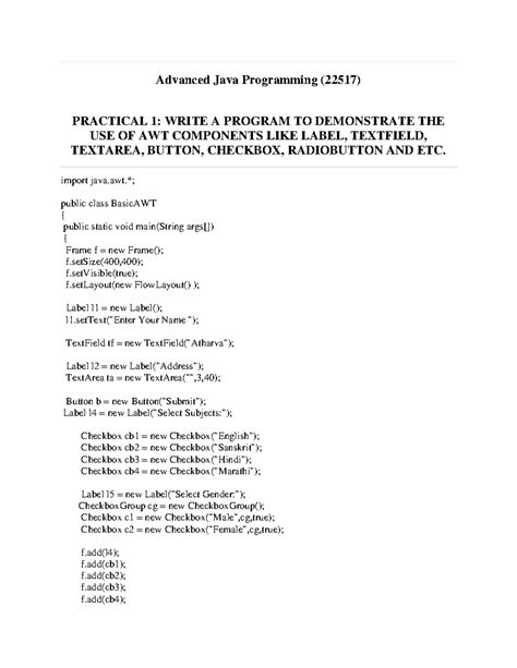 AJP Outputs - Advanced Java Programming (22517) PRACTICAL 1: WRITE A ...