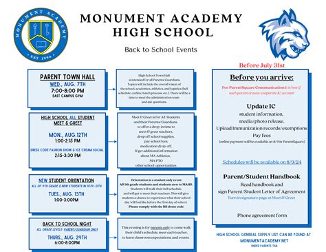 High School Back to School Events – Monument Academy