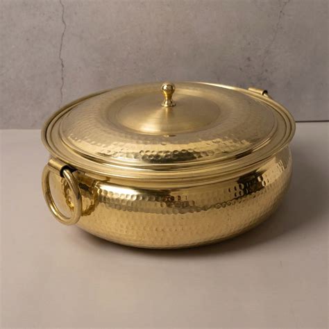 Brass Tin-Coated Hammered Lagan with brass Lid & Handle – Brass Flair