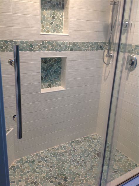 Sliced Sea Green Pebble Tile | Pebble tile shower floor, Shower remodel ...