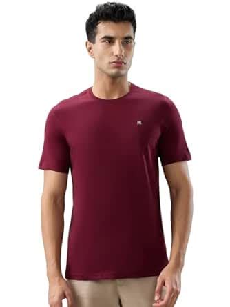 Buy Raymond Men Regular Fit Solid Pattern Pure Cotton Half Sleeve Crew ...