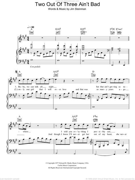 Loaf - Two Out Of Three Ain't Bad sheet music for voice, piano or guitar