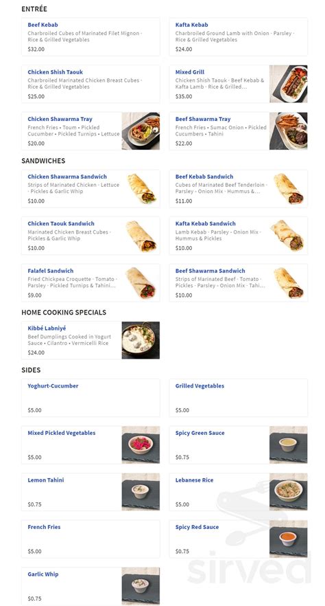 NAYA Mezze & Grill menu in New York, New York, USA