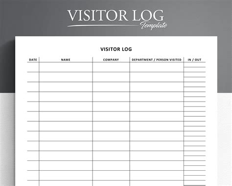 Printable Visitor Log. Visitor Sign in / Sign Out Sheet. Visitor ...