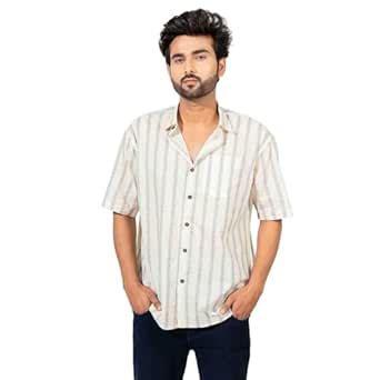 Men’s Oversized Half Sleeve Shirt with Printed Stripe Design, Trendy ...