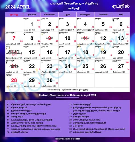 Tamil Calendar 2024 | Tamil Nadu Festivals | Tamil Nadu Holidays 2024