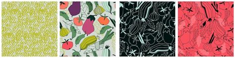 Seamless patterns set with vegetables beans and greens for surface ...