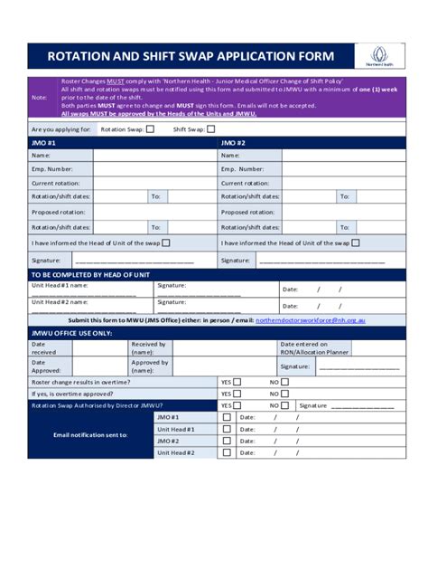 Fillable Online northerndoctors org JMO - ROTATION and SHIFT SWAP ...