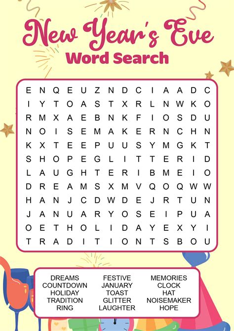 New Year's Word Search Games - 10 Free PDF Printables | Printablee