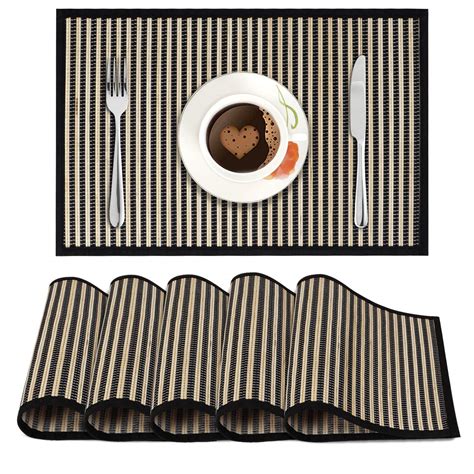 Black Colour Heat Resistant Bamboo Dining Table Mats | Set of 4 & 6 ...