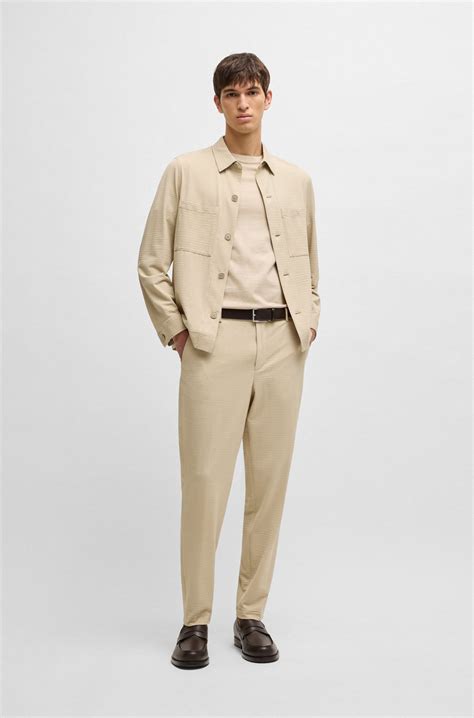 BOSS - Relaxed-fit overshirt in stretch seersucker - Light Beige