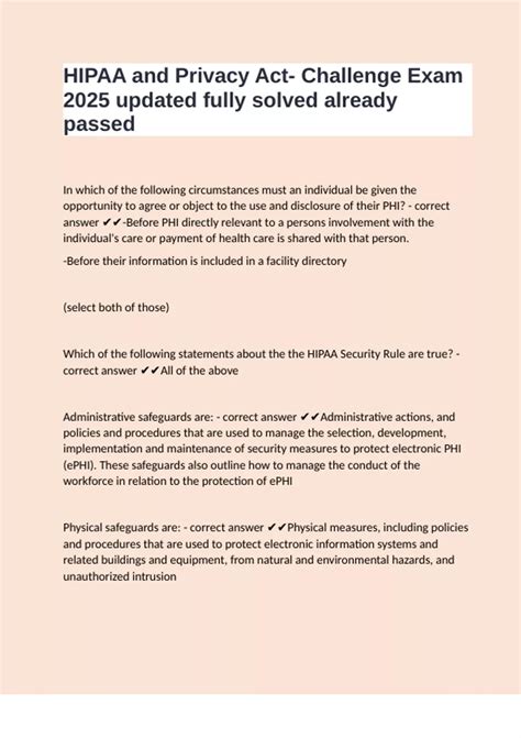 HIPAA and Privacy Act- Challenge Exam 2025 updated fully solved already ...