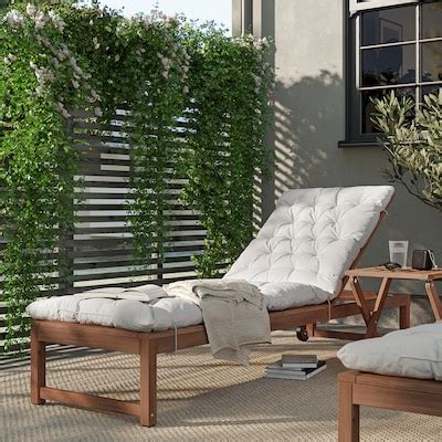 NÄMMARÖ sun lounger, outdoor light brown stained/Kuddarna light grey ...