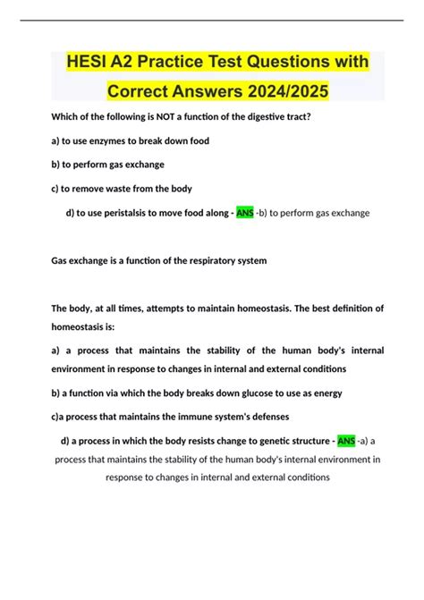 HESI A2 Practice Test Questions with Correct Answers 2024/2025 - Hesi ...