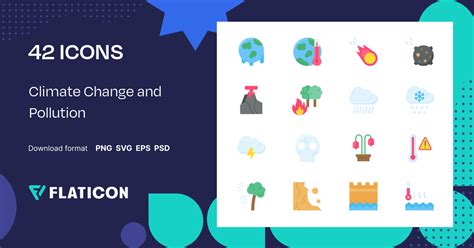 Climate Change and Pollution Icon Pack | Flat | 42 .SVG Icons