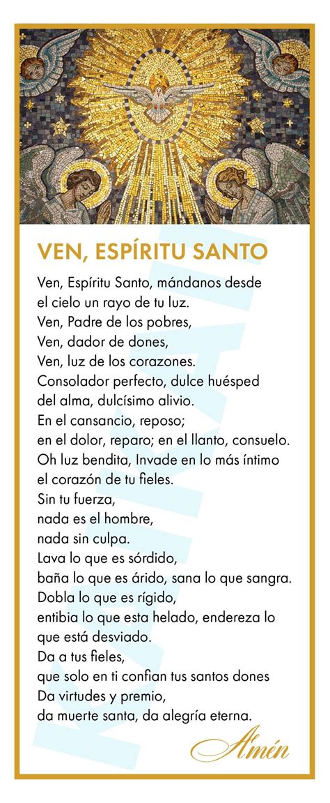 Secuencia Del Espiritu Santo Ven, Espíritu Santo Prayer Card in SPANISH ...
