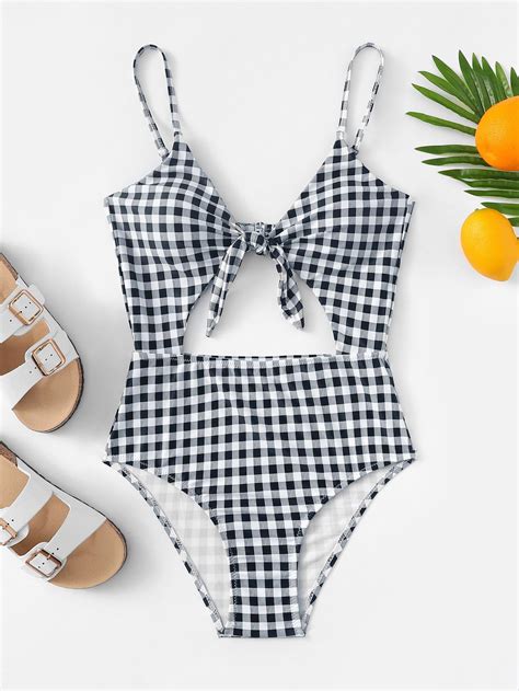 Gingham Pattern Cut-Out One Piece Swimsuit | Swimsuits, Cute swimsuits ...