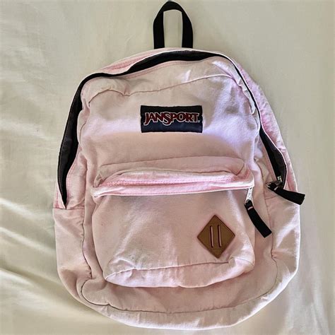 Baby Pink Jansport Canvas Backpack Flaws: Staining... - Depop