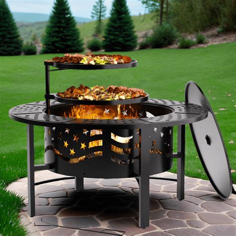 TrumanPick Fire Pit for Outside 36" Wood Burning Fire Pit Tables with 2 ...