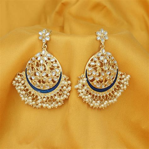 Sukkhi Glorious Pearl Gold Plated Kundan Chandbali Earring for Women
