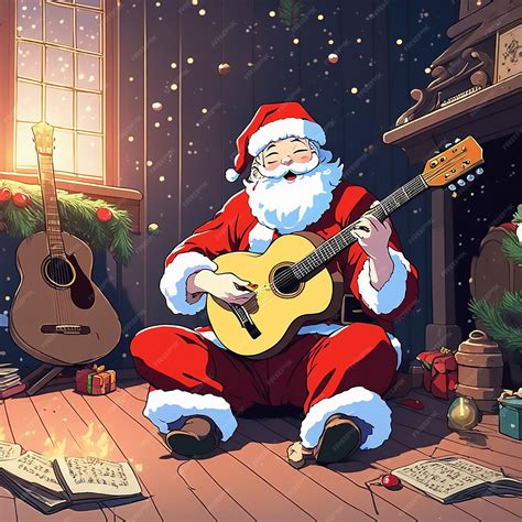 Premium AI Image | A santa claus playing a guitar sitting on a floor ...