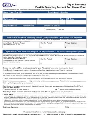 City of Lawrence Flexible Spending Account Enrollment Form - Blank ...