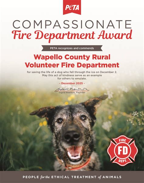 Wapello County Rural Fire Department Nabs PETA Award for Rescuing Dog ...
