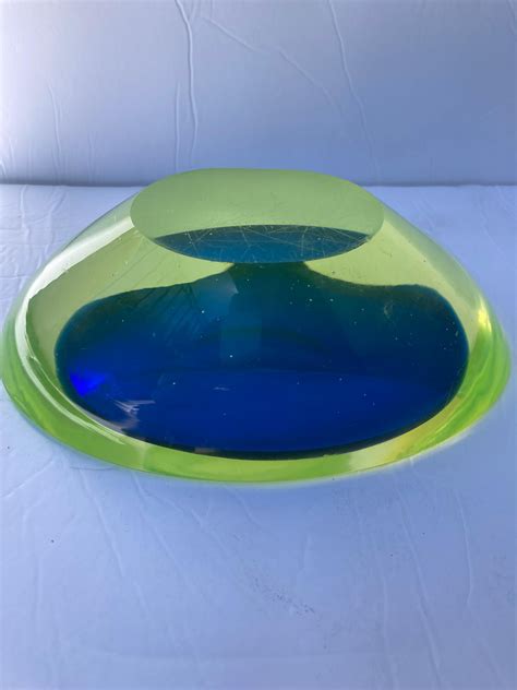 Antonio da Ros Asymetric Murano Glass Sommerso Bowl/Dish, Uranium/Blue ...