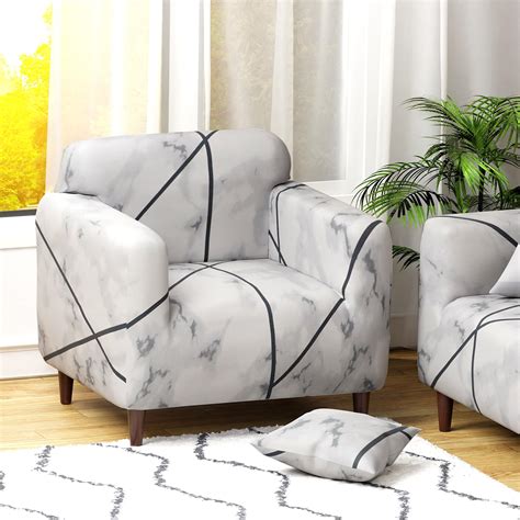 Lukzer 1 Seater Grey Marble Universal Sofa Cover with 1 Cushion Cover ...