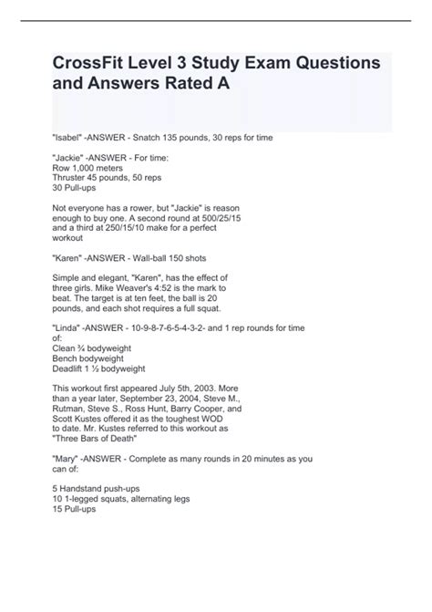 CrossFit Level 3 Study Exam Questions and Answers Rated A - CrossFit ...