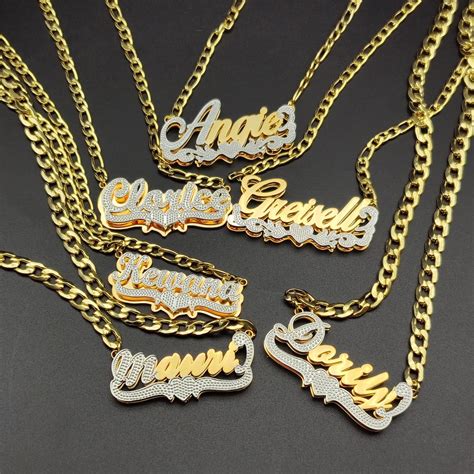 Two Tone Nameplate Necklace, Double Plated Name Necklace, Custom Name ...
