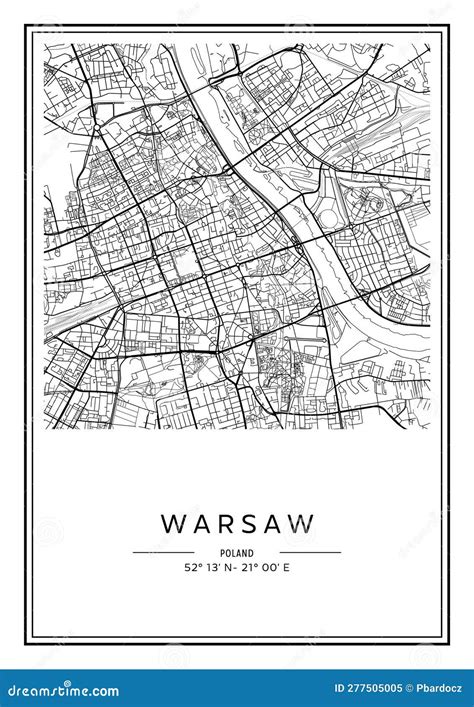 Black and White Printable Warsaw City Map, Poster Design. Stock Vector ...
