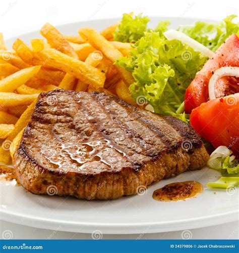 Grilled Steak and French Fries Stock Photo - Image of grilled, dining ...