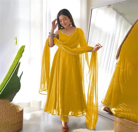 Buy Yellow Anarkali Dress for Woman's Wear, Beautiful Solid Colour ...