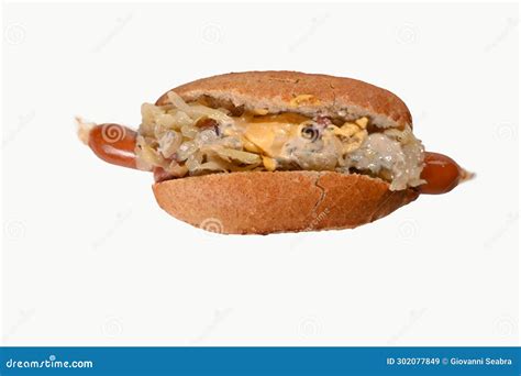 German Hot Dog with Sausage Bread and Sauerkraut Street Food Fast Food ...