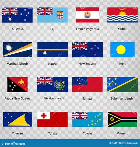 Sixteen Flags Of Australia And Oceania Countries - Alphabetical Order With Name. Set Of 2d ...